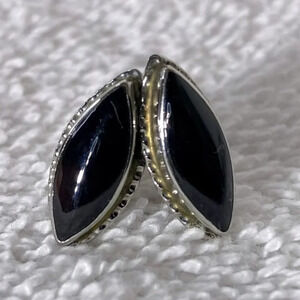Vintage Silver Black Tone Small Diamond Shaped Pierced Earrings